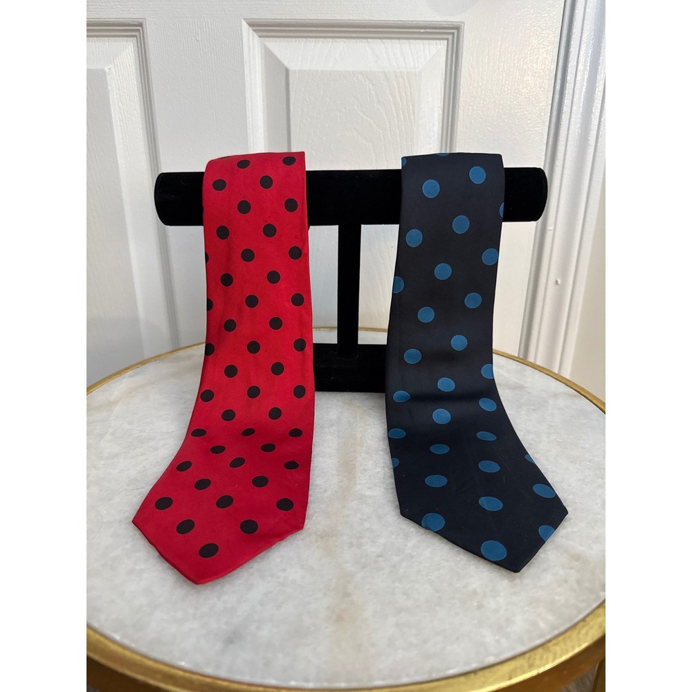 Pierre Balmain Polka Dot Silk Ties Set of 2 Red & Blue Italian Designer Neckties